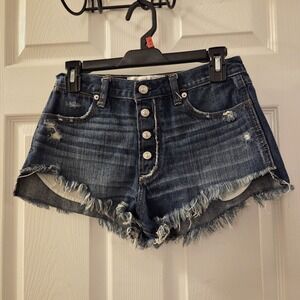 Abercrombie Fitch Jean Festival Shorts sz 0/25 Distressed dark wash high rise